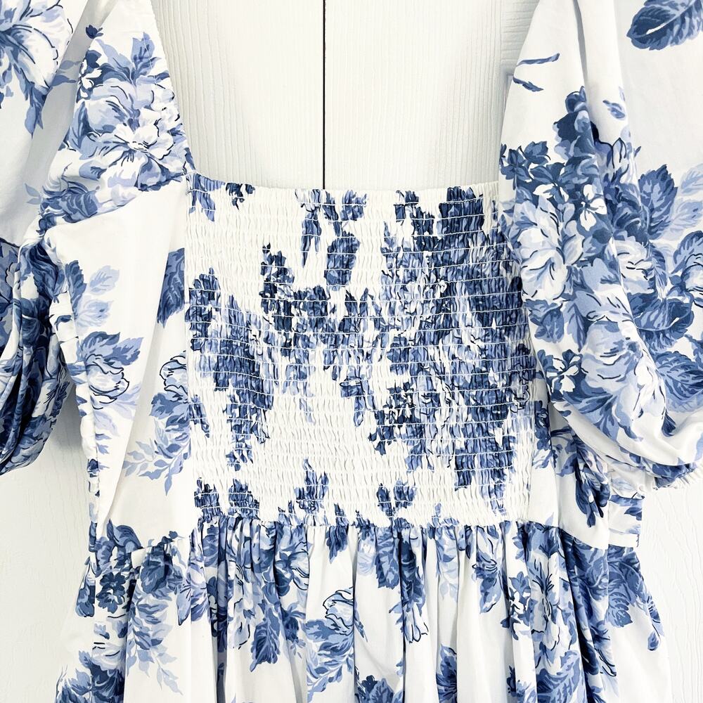 Abercrombie & Fitch Emerson Poplin Puff Sleeve Midi Dress in Blue Floral - Picture 10 of 10